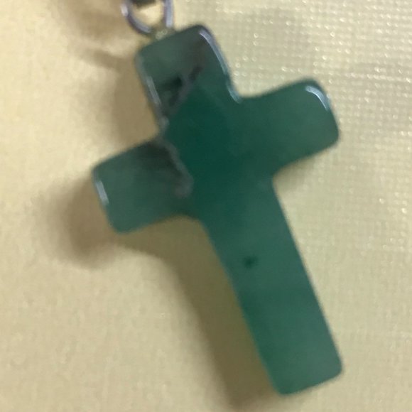 Speckled Green Aventurine 1' by 1/2" 32" Nylon Cord Necklaces with Stone Cross - Picture 1 of 4